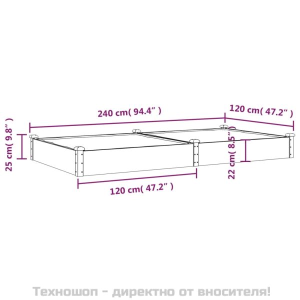 Градинска повдигната леха с вложка сива 240x120x25 см ела масив