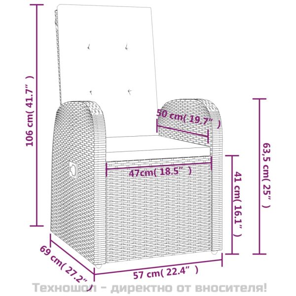 Накланящи градински столове с възглавници 2 бр полиратан сиви