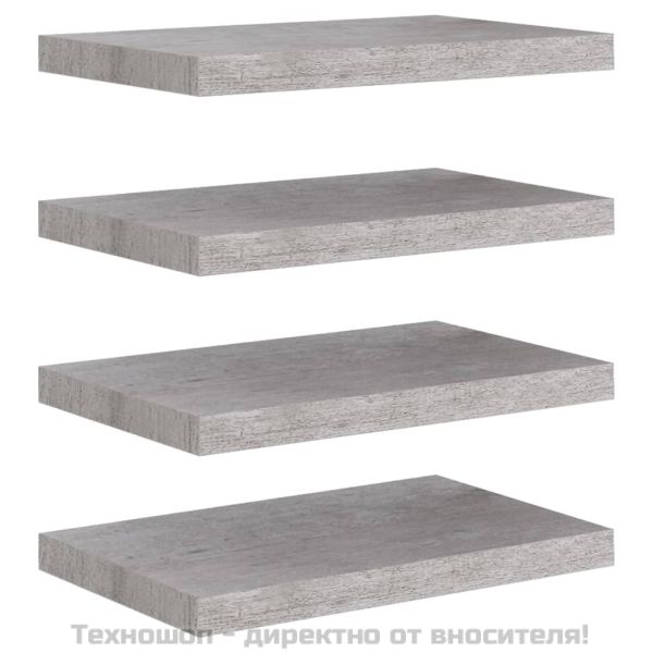 Окачени стенни рафтове, 4 бр, бетонно сиви, 50x23x3,8 см, МДФ