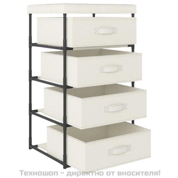 Етажерка за съхранение с 4 текстилни кошове, стомана, кремава