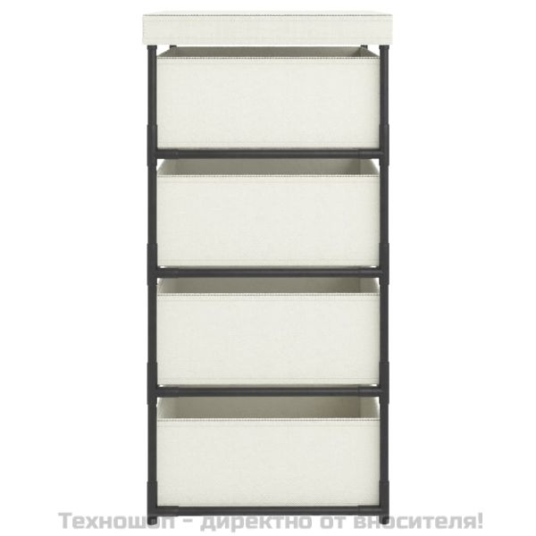 Етажерка за съхранение с 4 текстилни кошове, стомана, кремава