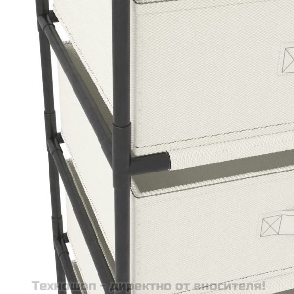 Етажерка за съхранение с 4 текстилни кошове, стомана, кремава