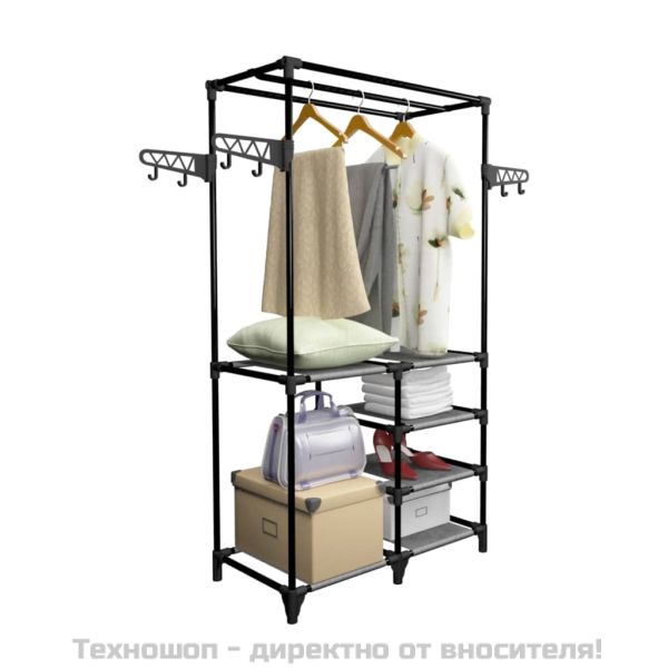 Стойка за дрехи, метал и нетъкан текстил, 87x44x158 см, черна