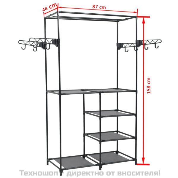 Стойка за дрехи, метал и нетъкан текстил, 87x44x158 см, черна