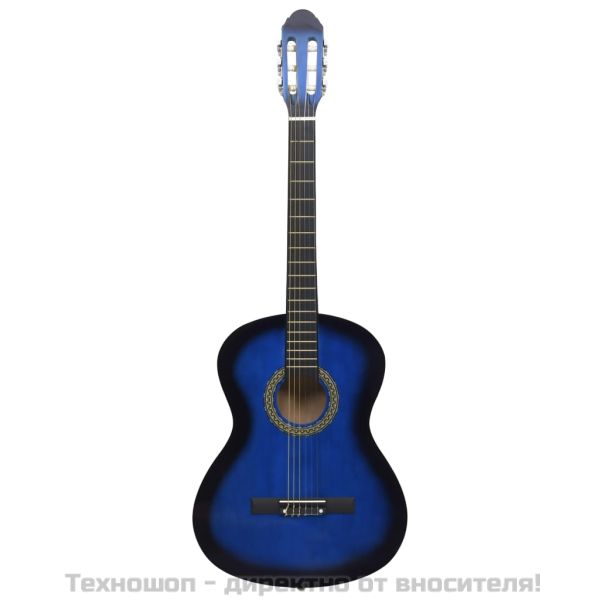 Класическа китара за начинаещи с калъф, синя, 4/4, 39"