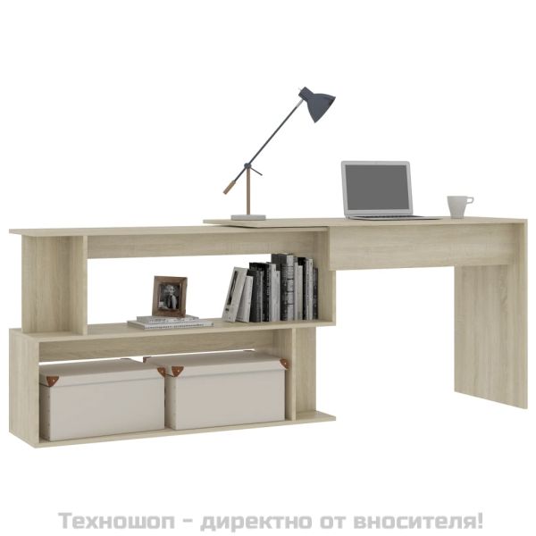 Ъглово бюро, дъб сонома, 200x50x76 см, инженерно дърво