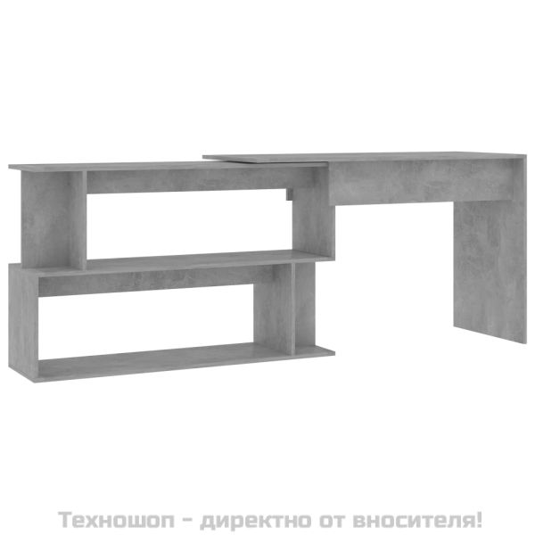 Ъглово бюро, бетонно сиво, 200x50x76 см, инженерно дърво