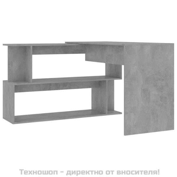 Ъглово бюро, бетонно сиво, 200x50x76 см, инженерно дърво