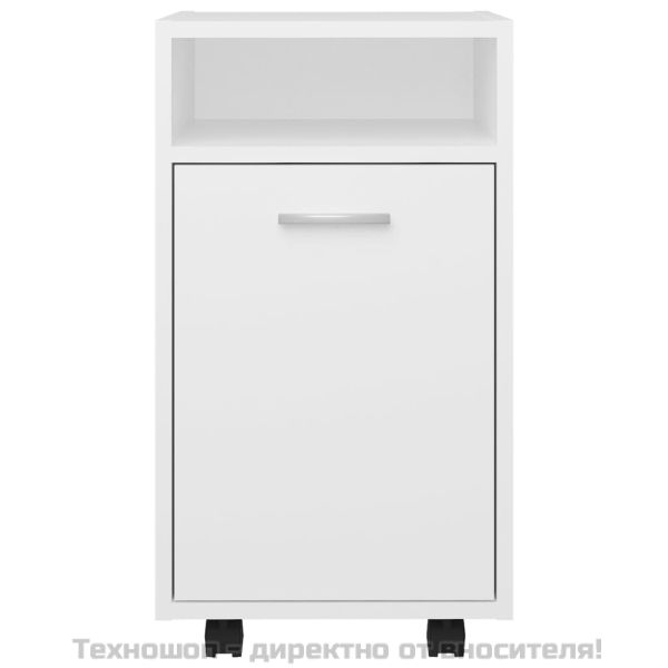 Страничен шкаф с колелца, бял, 33x38x60 см, инженерно дърво