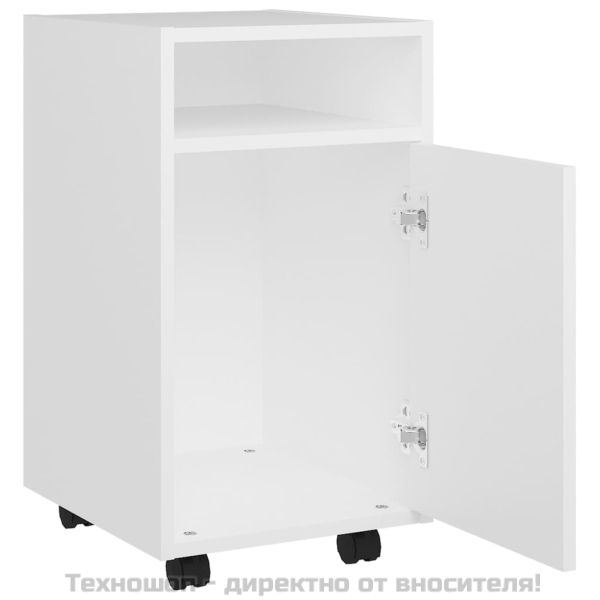 Страничен шкаф с колелца, бял, 33x38x60 см, инженерно дърво