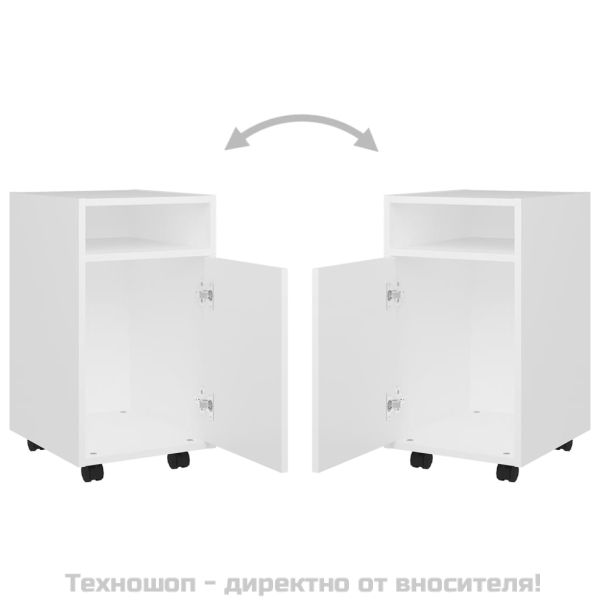 Страничен шкаф с колелца, бял, 33x38x60 см, инженерно дърво