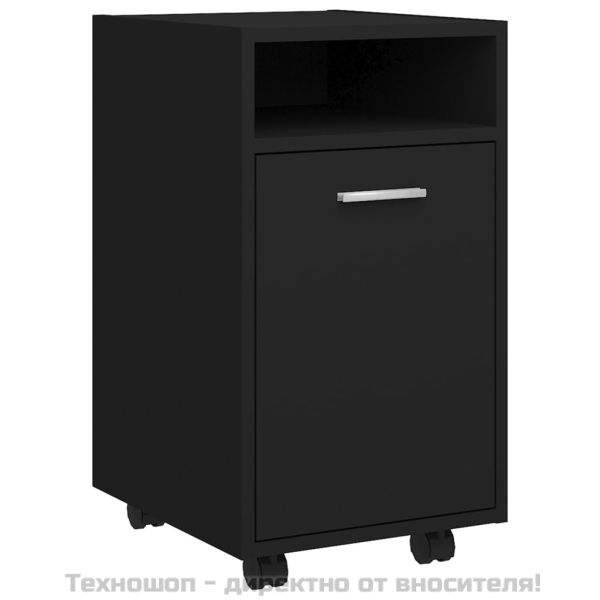 Страничен шкаф с колелца, черен, 33x38x60 см, инженерно дърво