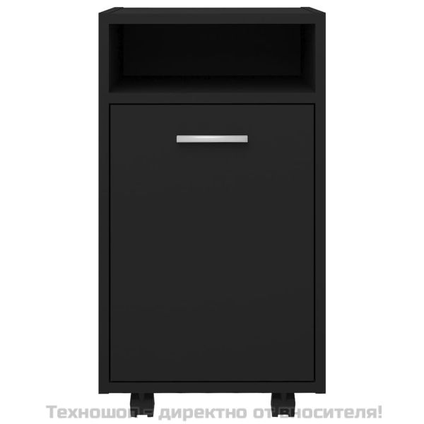 Страничен шкаф с колелца, черен, 33x38x60 см, инженерно дърво