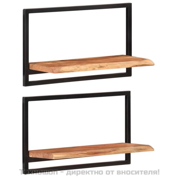 Стенни рафтове 2 бр 60x25x35 см акациево дърво масив и стомана