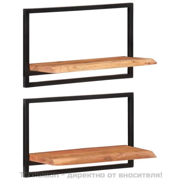 Стенни рафтове 2 бр 60x25x35 см акациево дърво масив и стомана