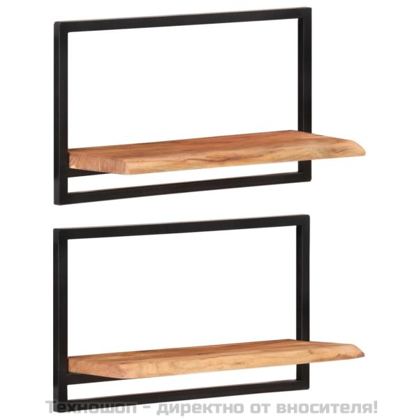 Стенни рафтове 2 бр 60x25x35 см акациево дърво масив и стомана