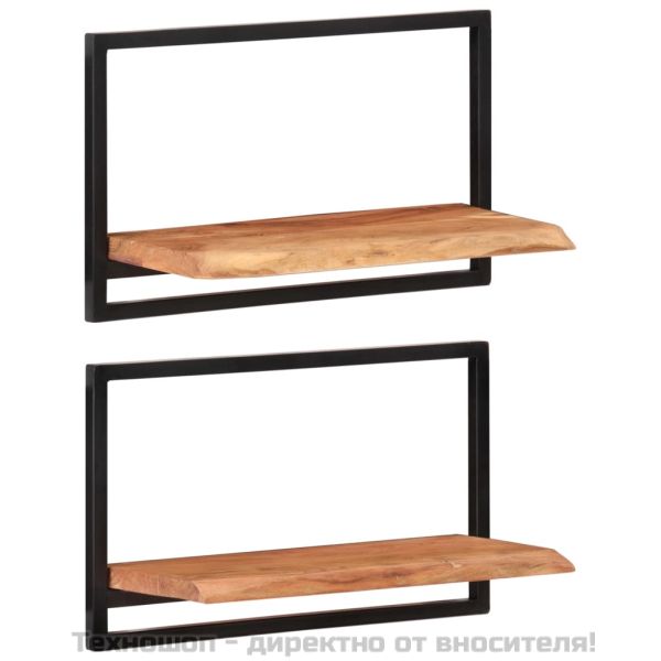 Стенни рафтове 2 бр 60x25x35 см акациево дърво масив и стомана