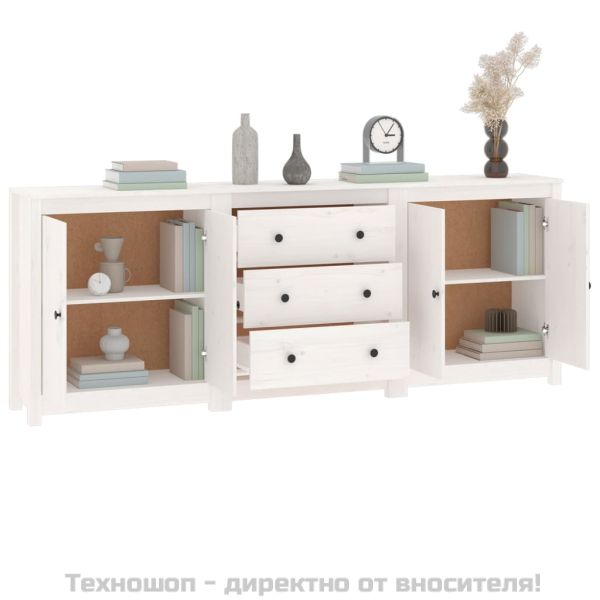 Сайдборд, бял, 210x35x80 см, бор масив