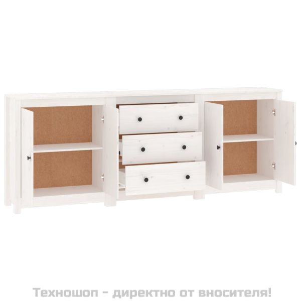 Сайдборд, бял, 210x35x80 см, бор масив