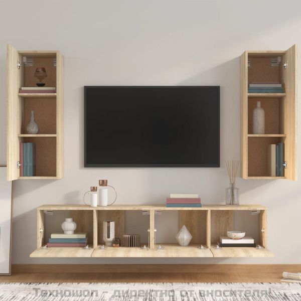 Комплект ТВ шкафове от 4 части, сонома дъб, инженерно дърво