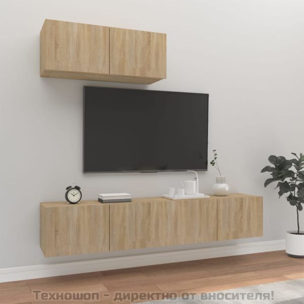 Комплект ТВ шкафове от 3 части, сонома дъб, инженерно дърво