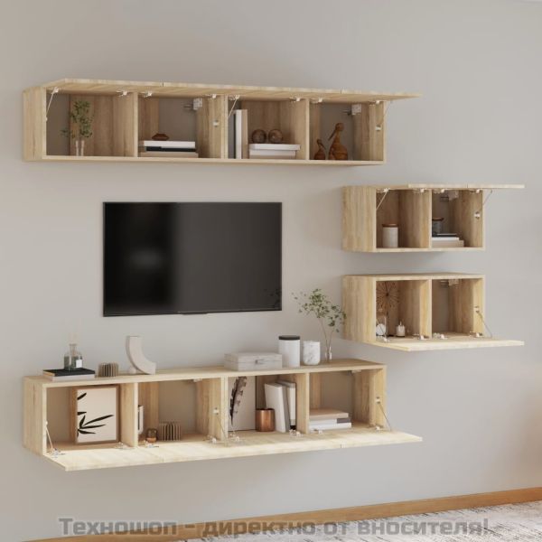 Комплект ТВ шкафове от 6 части, сонома дъб, инженерно дърво