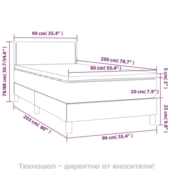 Боксспринг легло с матрак, черно, 90x200 см, изкуствена кожа