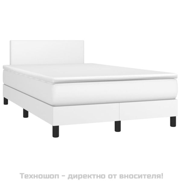 Боксспринг легло с матрак, бяло, 120x200 см, изкуствена кожа