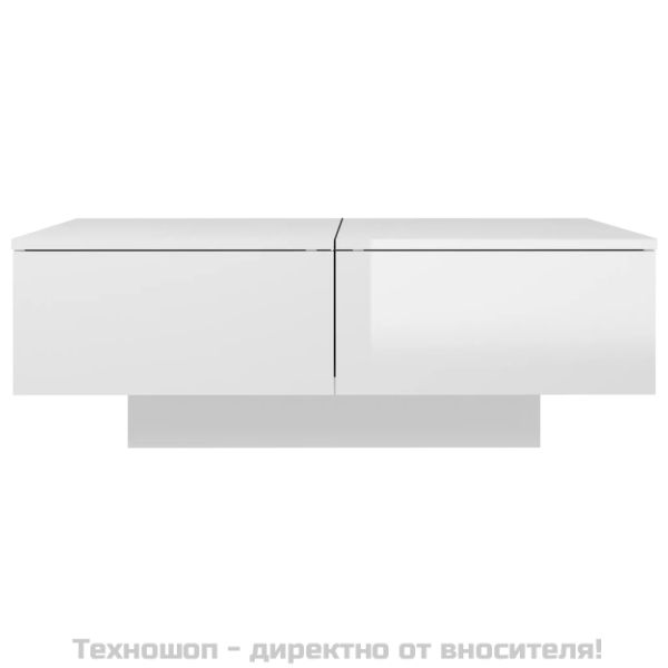 Маса за кафе, бял гланц, 90x60x31 см, инженерно дърво
