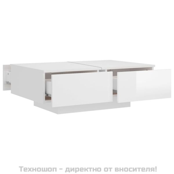 Маса за кафе, бял гланц, 90x60x31 см, инженерно дърво