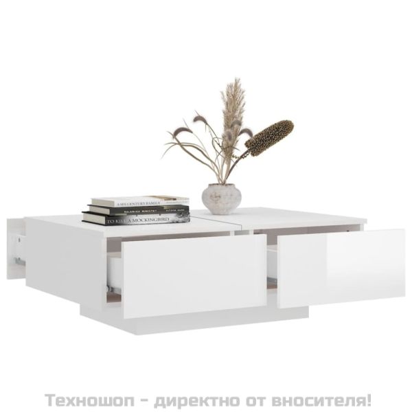 Маса за кафе, бял гланц, 90x60x31 см, инженерно дърво