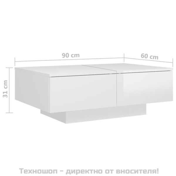Маса за кафе, бял гланц, 90x60x31 см, инженерно дърво