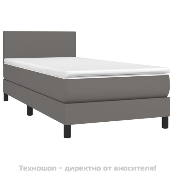 Боксспринг легло с матрак, сиво, 100x200 см, изкуствена кожа