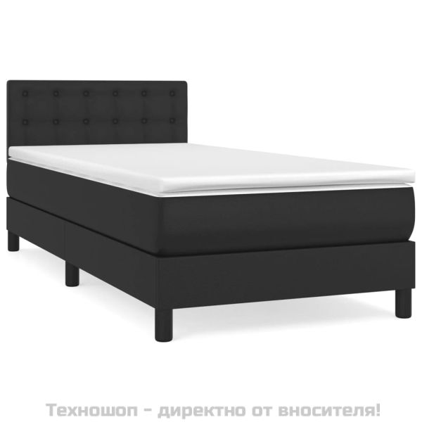 Боксспринг легло с матрак, черно, 90x200 см, изкуствена кожа
