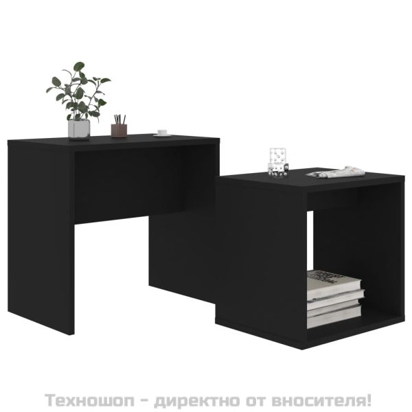 Комплект маси за кафе, черен, 48x30x45 см, инженерно дърво