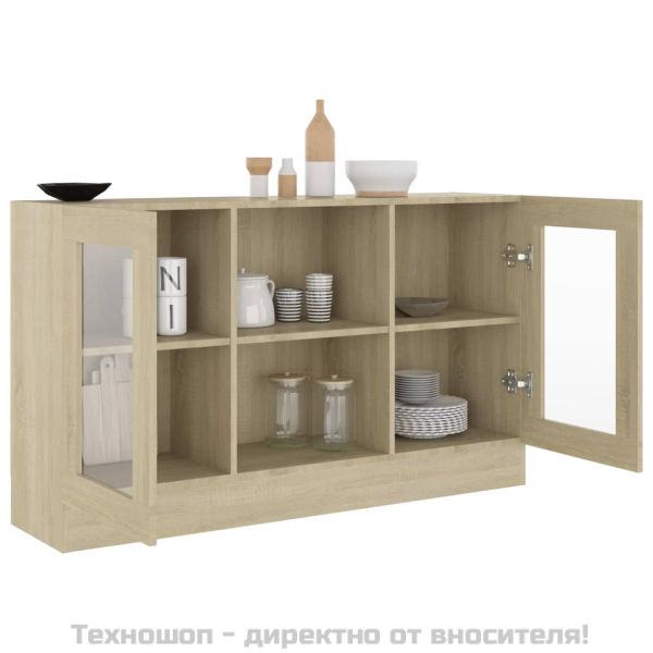 Шкаф витрина, дъб сонома, 120x30,5x70 см, ПДЧ
