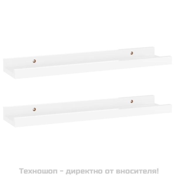Стенни рафтове, 2 бр, бял гланц, 40x9x3 см