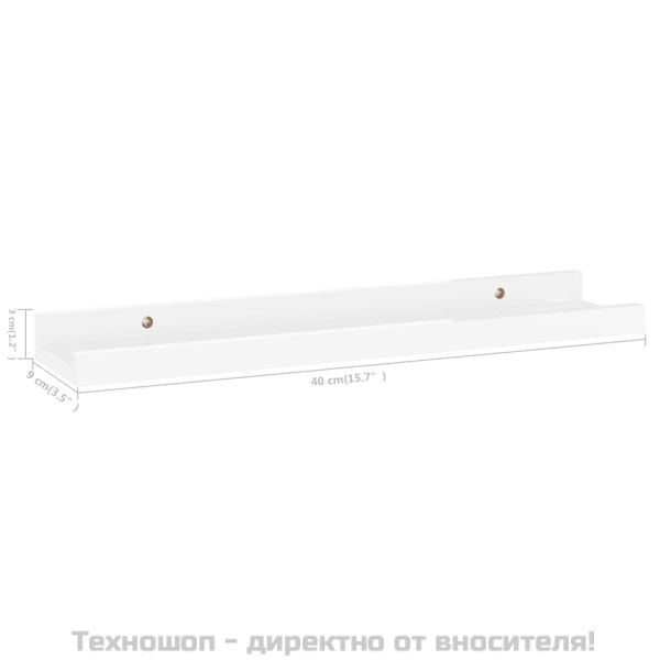 Стенни рафтове, 2 бр, бял гланц, 40x9x3 см