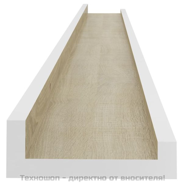 Стенни рафтове, 2 бр, бяло и сонома дъб, 100x9x3 см