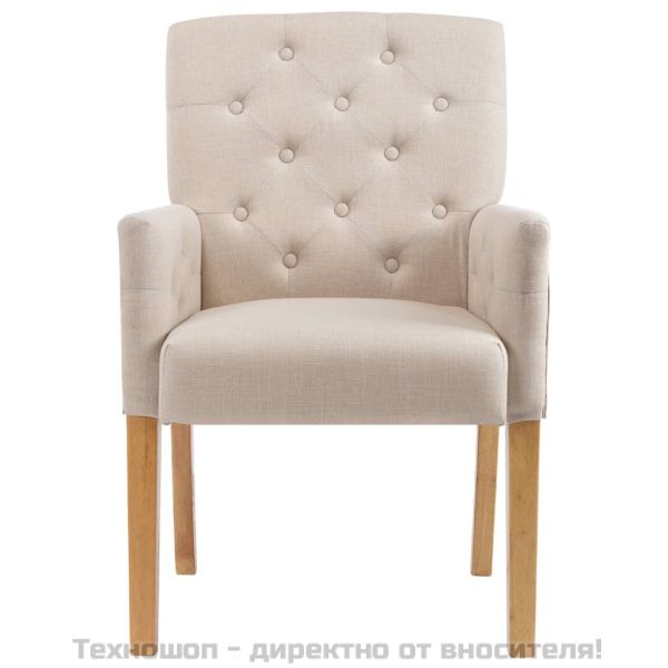 Трапезни столове с подлакътници, 4 бр, бежови, плат