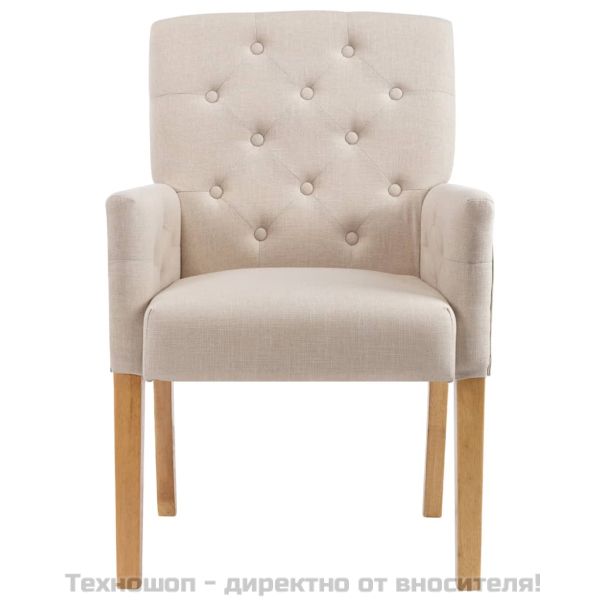 Трапезни столове с подлакътници, 2 бр, бежови, плат