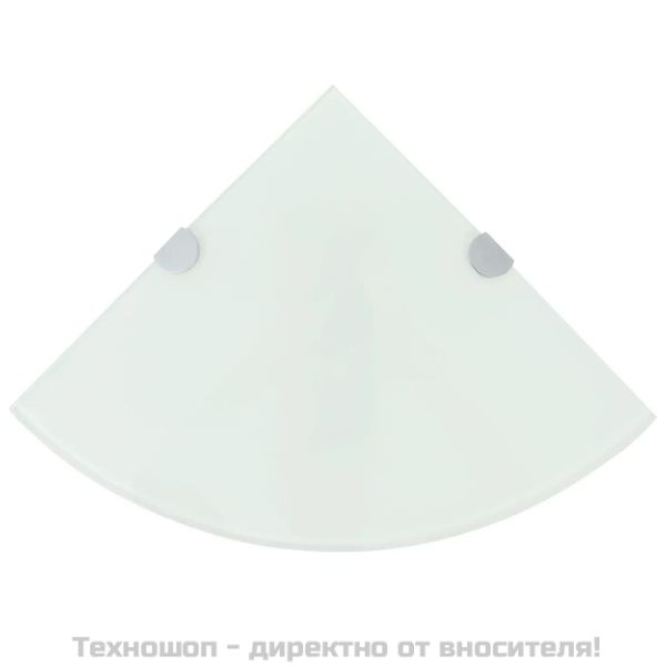 Ъглови рафтове, 2 бр, бяло стъкло с държачи хром, 25x25 см