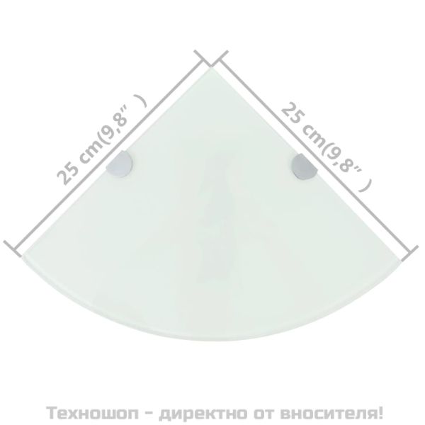 Ъглови рафтове, 2 бр, бяло стъкло с държачи хром, 25x25 см