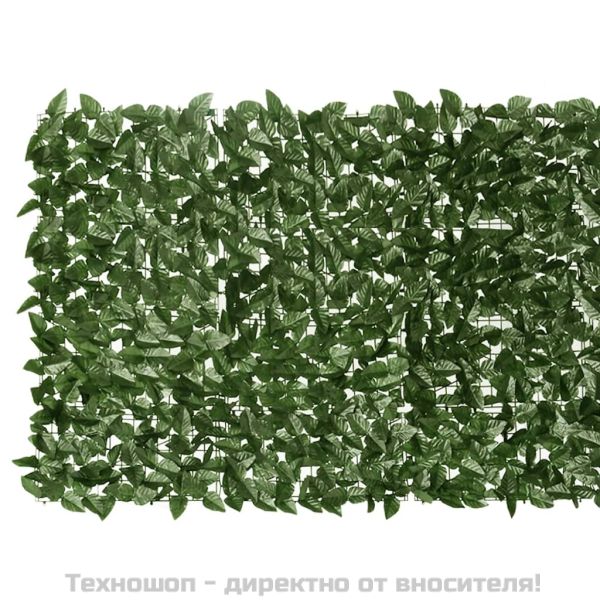 Балконски параван с тъмнозелени листа, 600x100 см