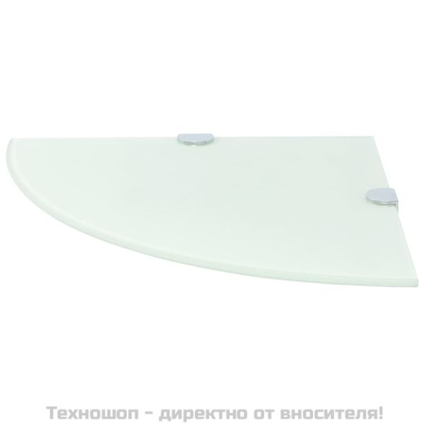 Ъглов рафт с държачи в цвят хром, бяло стъкло, 25x25 см