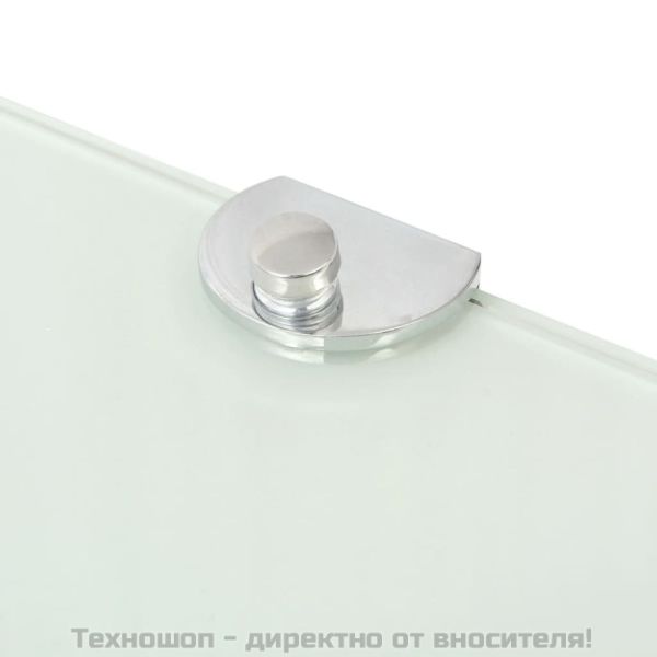 Ъглов рафт с държачи в цвят хром, бяло стъкло, 25x25 см