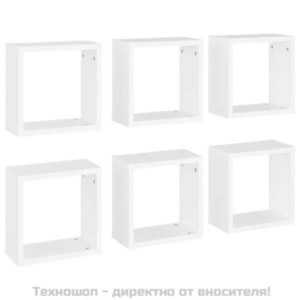 Стенни кубични рафтове, 6 бр, бели, 30x15x30 см