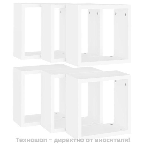 Стенни кубични рафтове, 6 бр, бели, 30x15x30 см