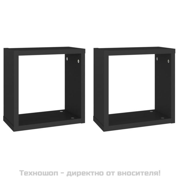 Стенни кубични рафтове, 2 бр, черни, 30x15x30 см