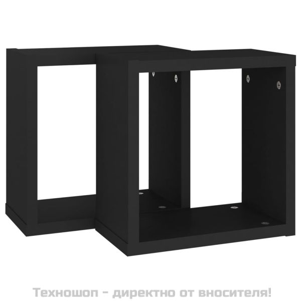 Стенни кубични рафтове, 2 бр, черни, 30x15x30 см